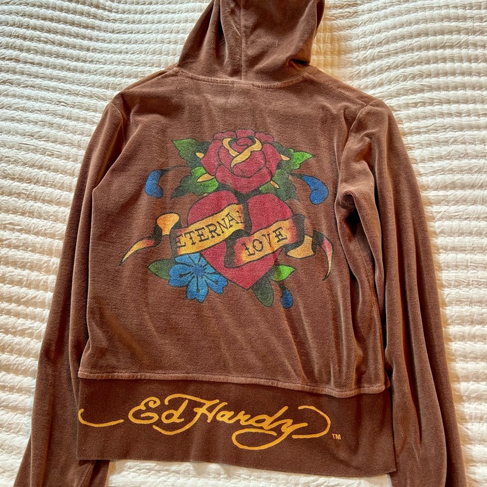 Ed Hardy Brown Zip-Up Hoodie